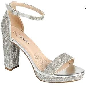 Forever Women's Rhinestones Ankle Strap Platform Chunky Heels Size 10